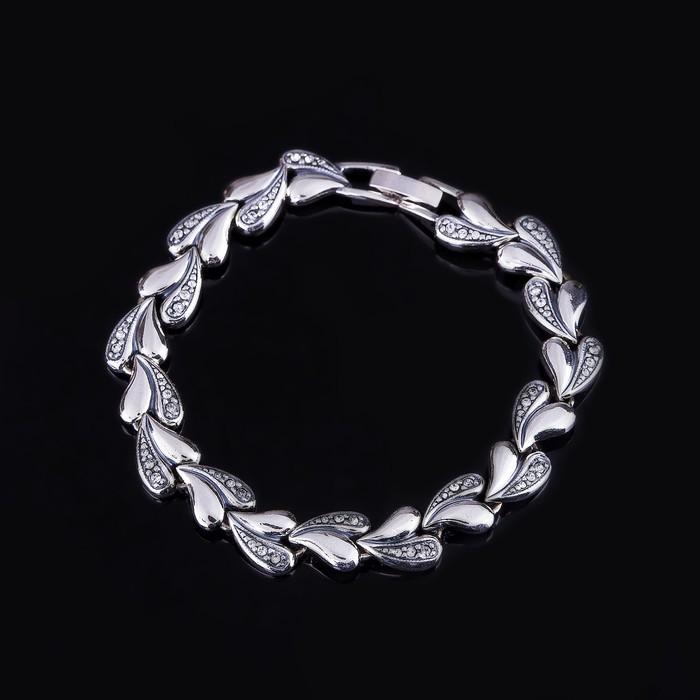 Браслет "Март", цвет белый в чернёном серебре