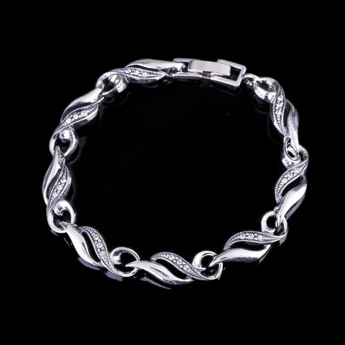 Браслет "Шифон", цвет белый в чернёном серебре