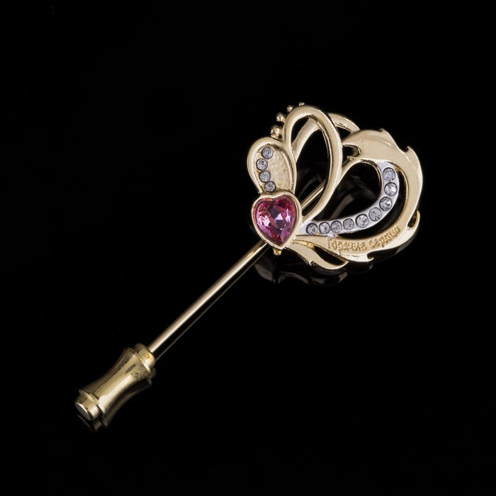 Брошь "Горячие Сердца", цветная в золоте