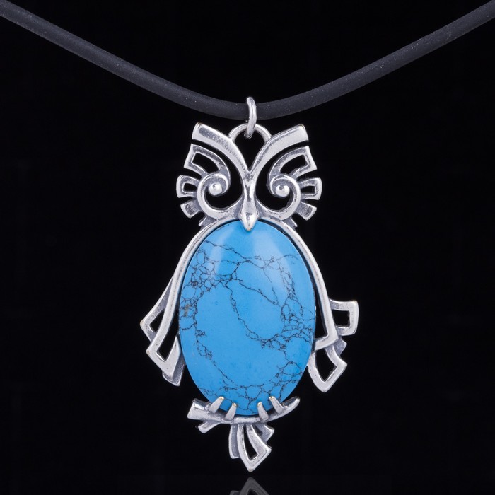 Кулон "Бубук", цвет голубой в чернёном серебре