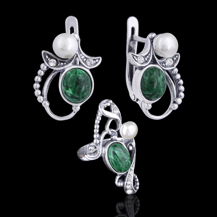 Гарнитур "Романс", размер 17, цвет белый в чернёном серебре