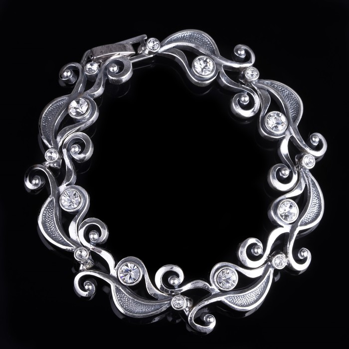 Браслет "Трезини", цвет белый в чернёном серебре