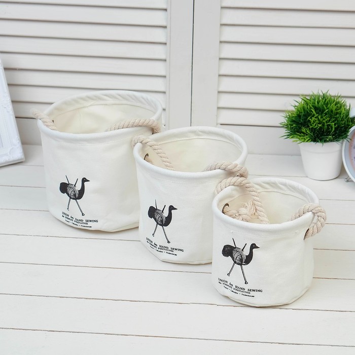Набор мешочков 3в1 «Птица» (d=13.5 см, d=15.5 см, d=17.5 см), б/хлястика, с ручками, хлопок 360410