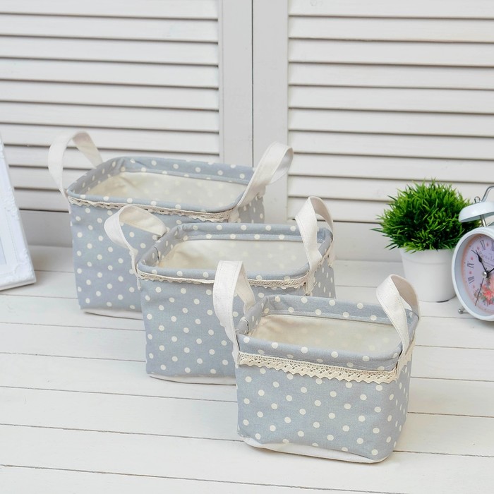 Набор мешочков 3в1 «Горошек» (12х16х10.5 см, 14х18х12 см, 16х20.5х14 см), хлопок, серый