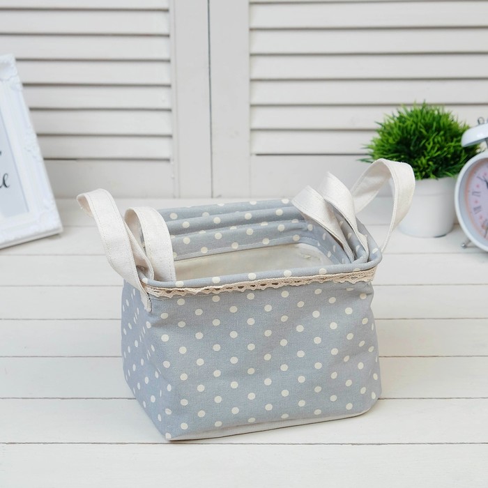 Набор мешочков 3в1 «Горошек» (12х16х10.5 см, 14х18х12 см, 16х20.5х14 см), хлопок, серый