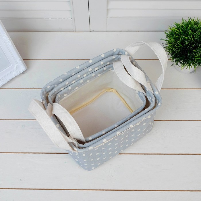 Набор мешочков 3в1 «Горошек» (12х16х10.5 см, 14х18х12 см, 16х20.5х14 см), хлопок, серый