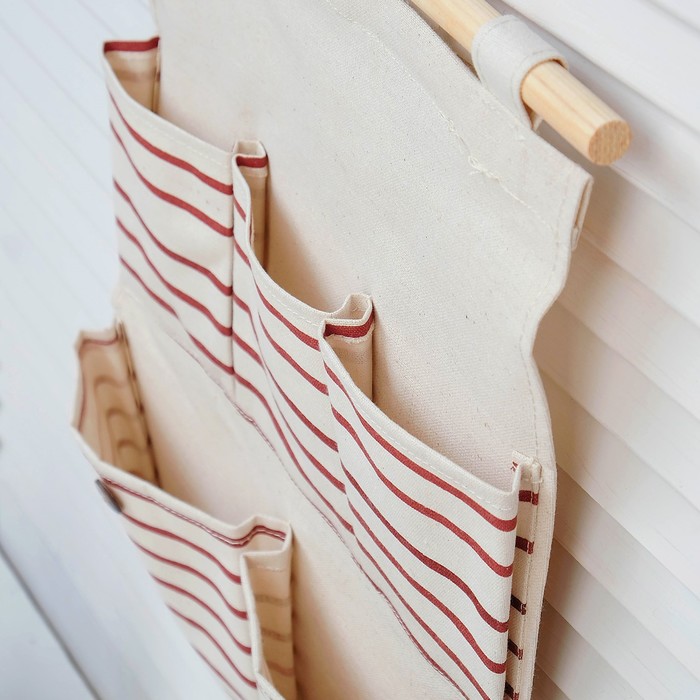 Органайзер на верёвке, 5 отделов, без хлястика, хлопок, белый в полоску, 1х35х44 см