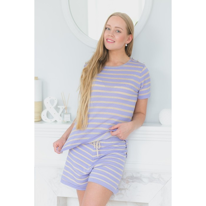 Костюм домашний (футболка, шорты) р. 42-44, Сирень в полоску