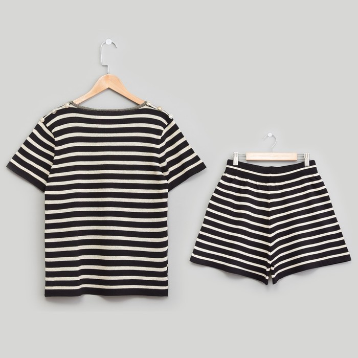 Костюм домашний (футболка, шорты) р. 42-44, Черно-белая полоска