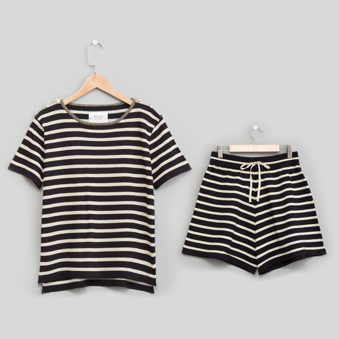 Костюм домашний (футболка, шорты) р. 42-44, Черно-белая полоска