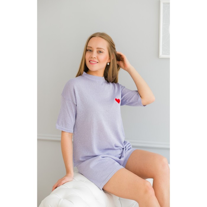 Костюм домашний с вышивкой (футболка, шорты) р. 42-44, Сирень