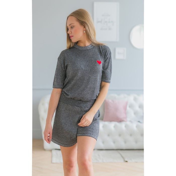 Костюм домашний с вышивкой (футболка, шорты) р. 42-44, Графит