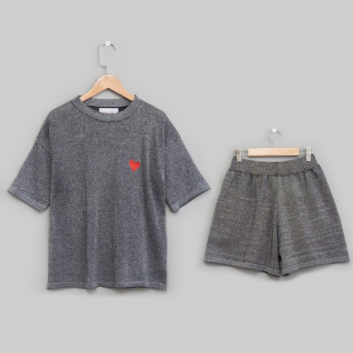 Костюм домашний с вышивкой (футболка, шорты) р. 42-44, Графит