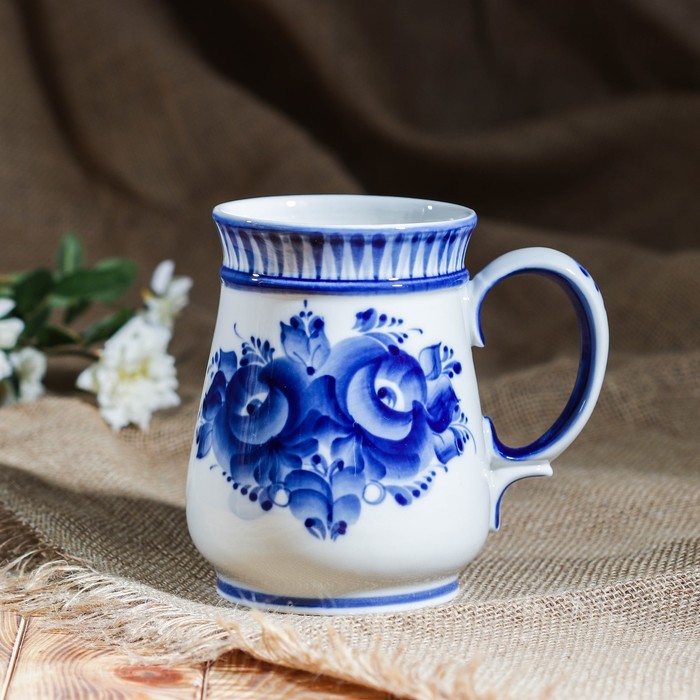Кружка пивная "Элегия", гжель, фарфор, 2с