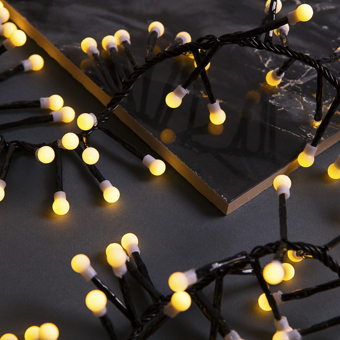 НИТЬ уличная, УМС, Мишура шарики Д:4 м. Н.Т. LED-400-31V 8 режимов, Т/БЕЛЫЙ