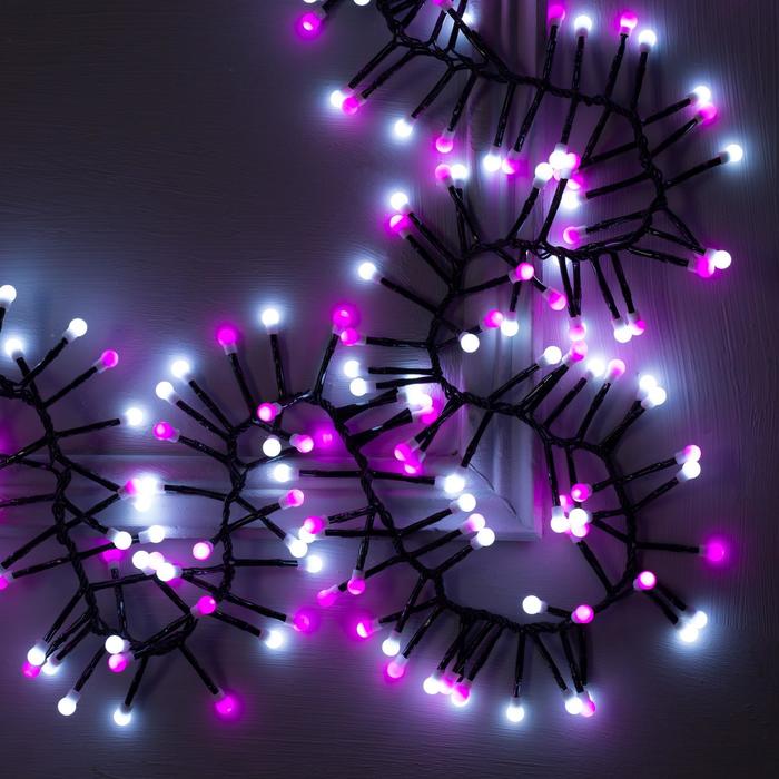 НИТЬ уличная, УМС, Мишура шарики Д:4 м. Н.Т. LED-400-31V 8 режимов, БЕЛО-РОЗОВЫЙ