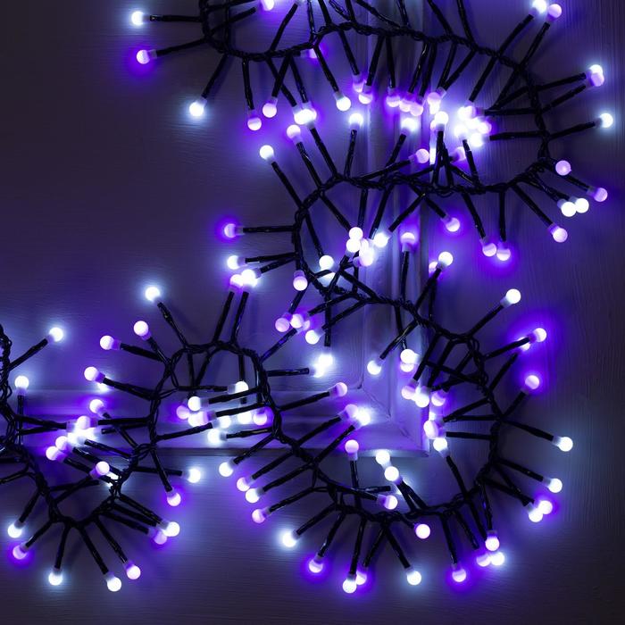 фото Гирлянда "нить" уличная, умс, мишура шарики 4 м led-400-31v 8 режимов, нить тёмная, свечение бело-фиолетовое luazon lighting