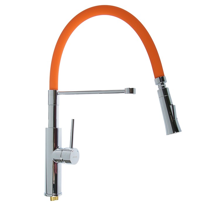 Cмеситель для кухни Accoona A4890P-1, однорычажный, латунь, оранжевый/хром