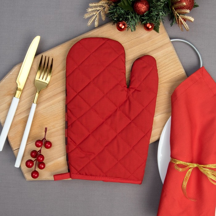 Варежка-прихватка "Доляна" Клетка 20х27см, 35% х/л, 65% п/э, ватин 250г/м2