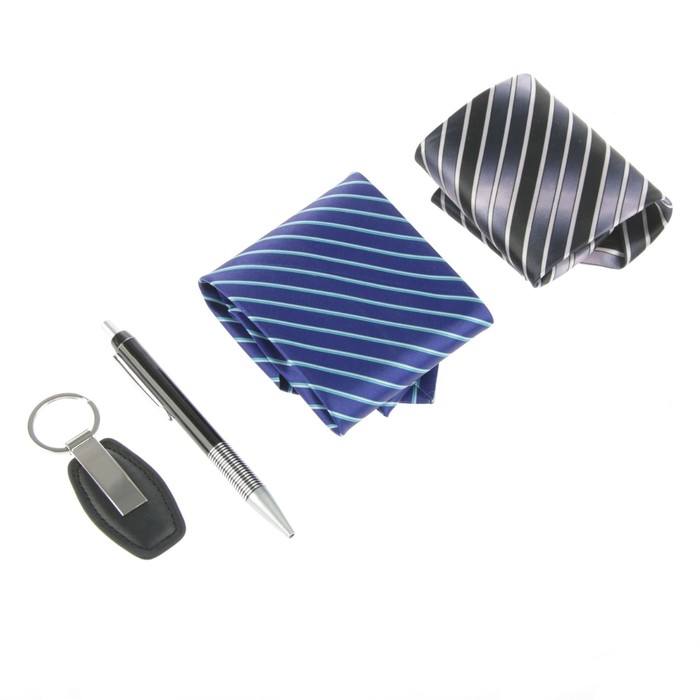 Набор подарочный 4в1 (галстук синий+галстук чёрный+ручка+брелок), 22,5*20,5*3,5см УЦЕНКА