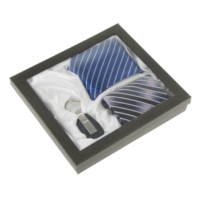 Набор подарочный 4в1 (галстук синий+галстук чёрный+ручка+брелок), 22,5*20,5*3,5см УЦЕНКА