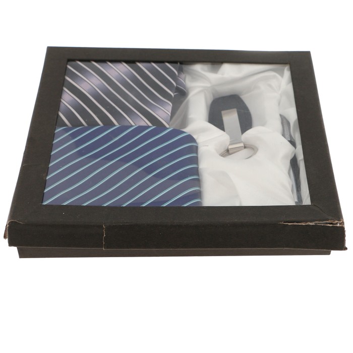 Набор подарочный 4в1 (галстук синий+галстук чёрный+ручка+брелок), 22,5*20,5*3,5см УЦЕНКА