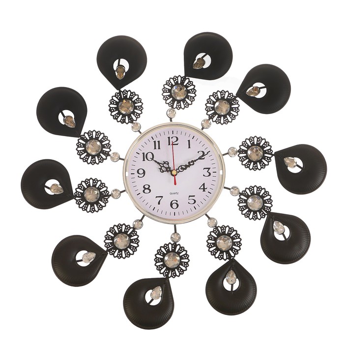 Часы настенные, серия Ажур, круглые, обрамление-цветы и чёрные капли, d=36 см УЦЕНКА