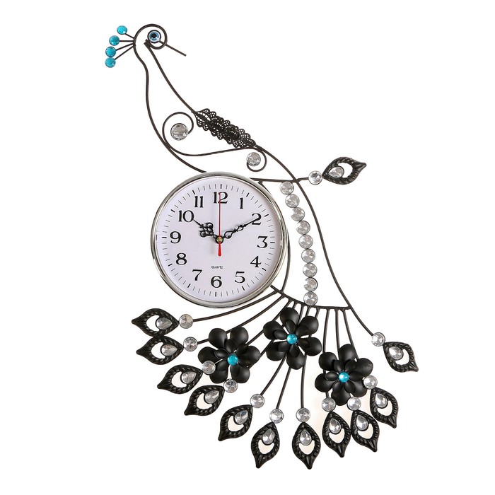 Часы настенные, серия Ажур «Павлин», стразы, 64х35 см УЦЕНКА 3669291