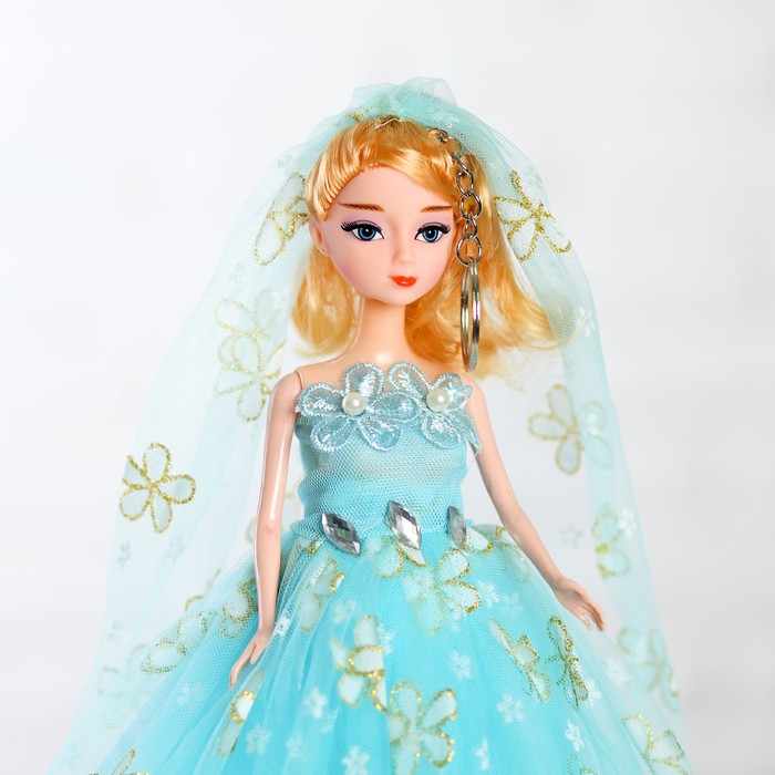 Кукла на подставке "Принцесса" голубое платье в цветок