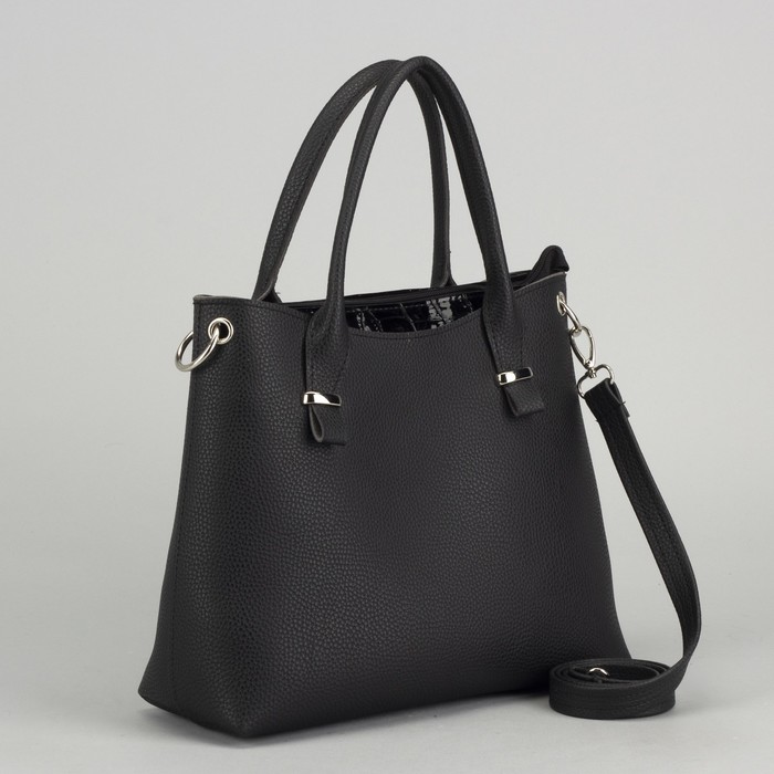 Сумка женская, отдел на молнии, наружный карман, цвет чёрный/лак