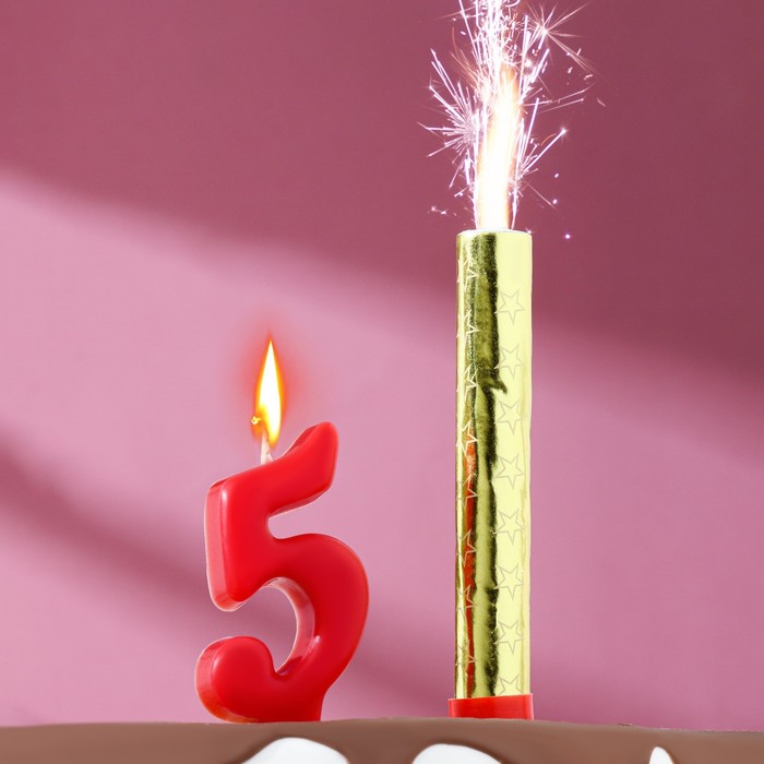 Свеча для торта цифра Овал красная 5 + фонтан свеча для торта цифра овал красная 7 фонтан