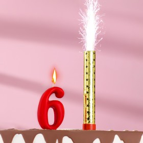 Свеча для торта цифра 'Овал' красная '6' + фонтан Ош