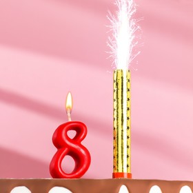Свеча для торта цифра 'Овал' красная '8' + фонтан Ош