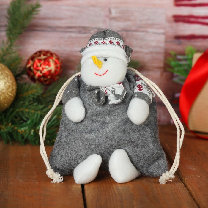 Мешочек для подарков "Улыбчивый снеговичок" на завязках, цвета МИКС