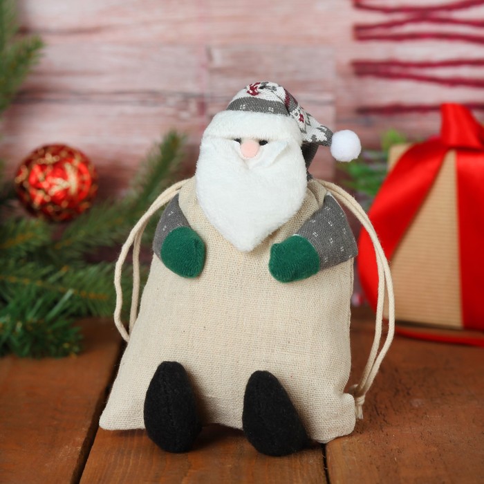 Мешочек для подарков "Дед Мороз" на завязках, цвета МИКС