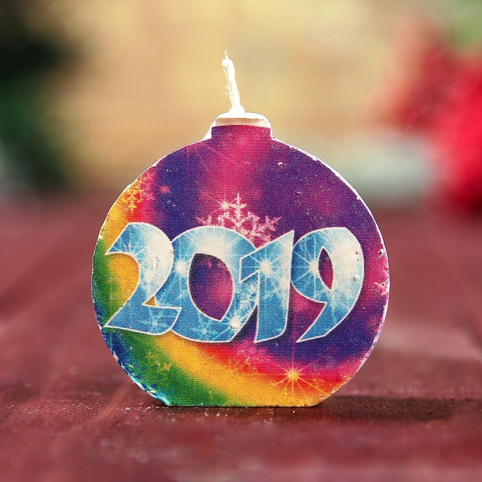 Свеча-медальон " Новый год. 2019 ", 4х4см