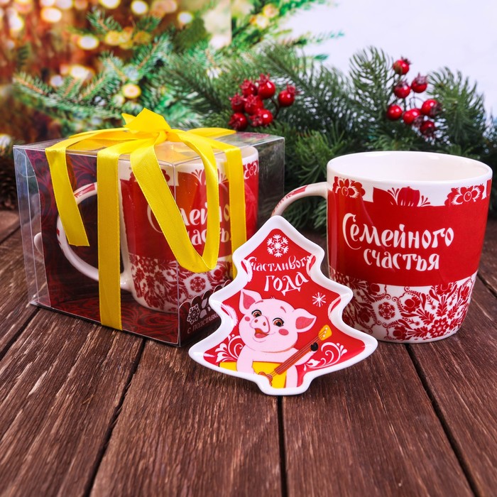 Набор кружка 350 мл, подставка под чайный пакетик "Семейного счастья",