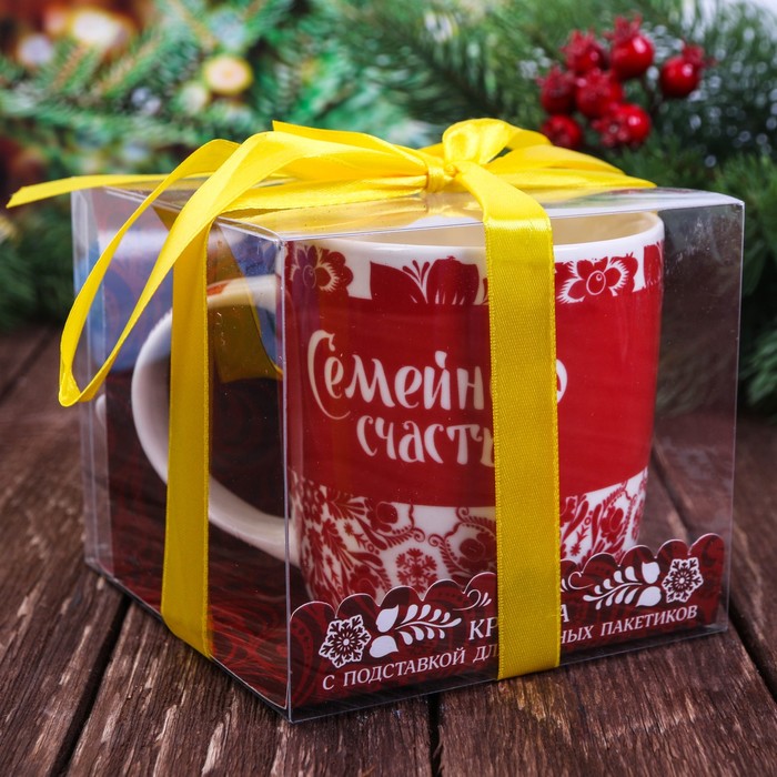 Набор кружка 350 мл, подставка под чайный пакетик "Семейного счастья",