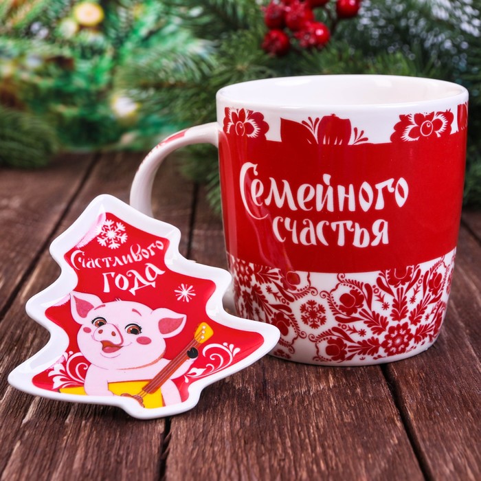 Набор кружка 350 мл, подставка под чайный пакетик "Семейного счастья",