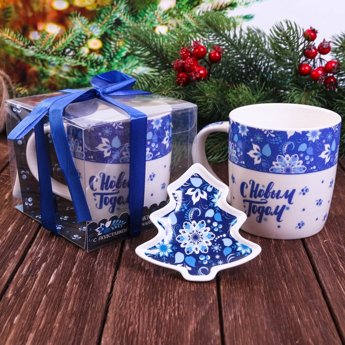 Набор кружка 350 мл, подставка под чайный пакетик "С Новым годом"