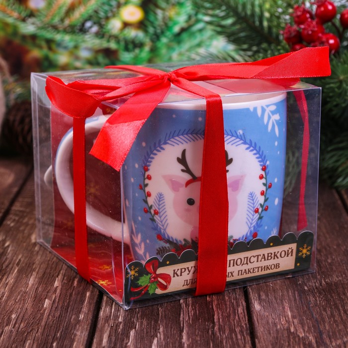 Набор кружка 350 мл, подставка под чайный пакетик "С Новым годом"