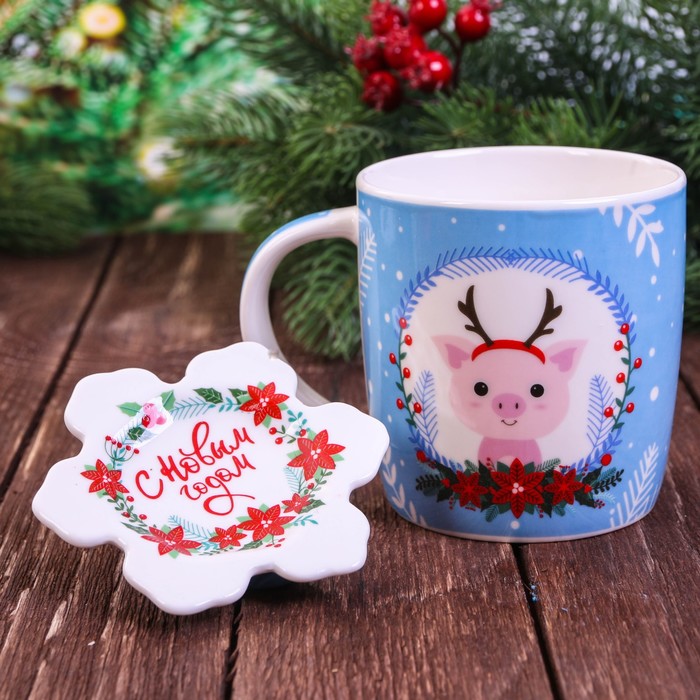 Набор кружка 350 мл, подставка под чайный пакетик "С Новым годом"
