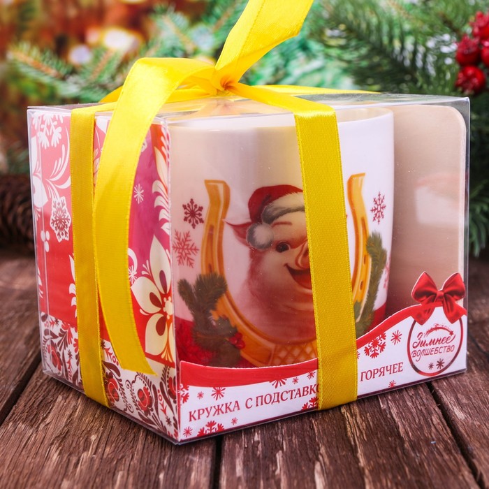 Набор кружка 350 мл, подставка "Удачного года",