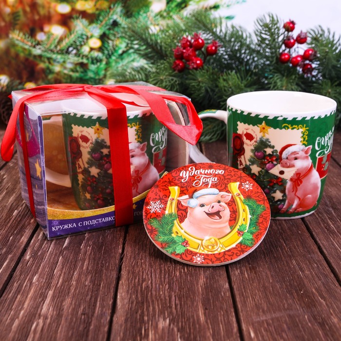 Набор кружка 350 мл, подставка "Огромной удачи"