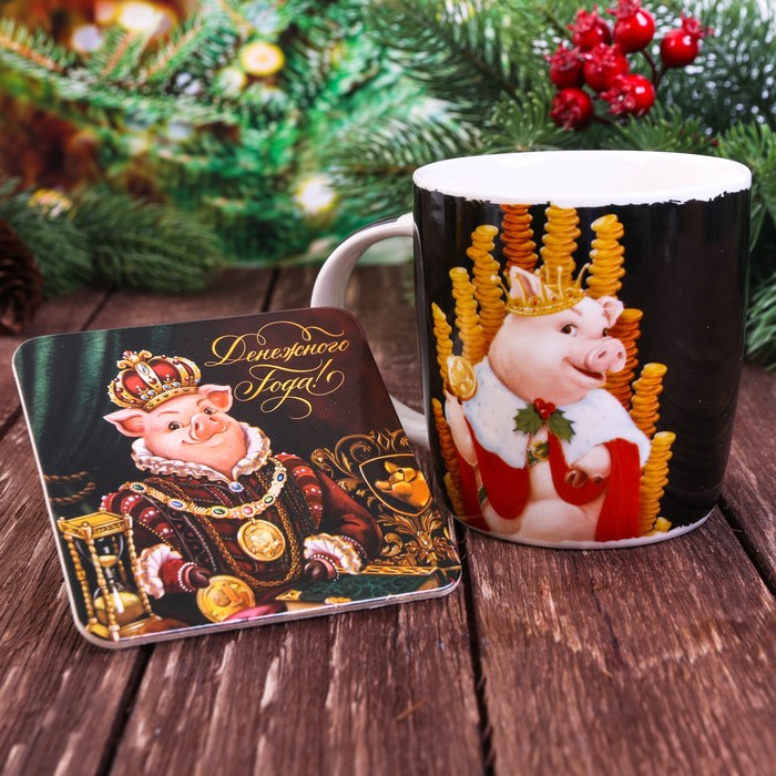 Набор кружка 350 мл, подставка "Денежного года"