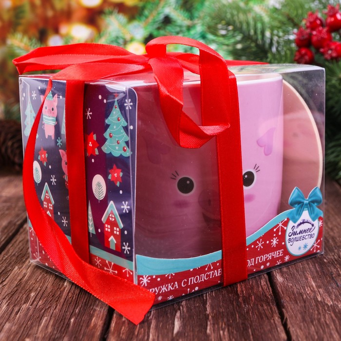 Набор кружка 350 мл, подставка "Приношу счастье"