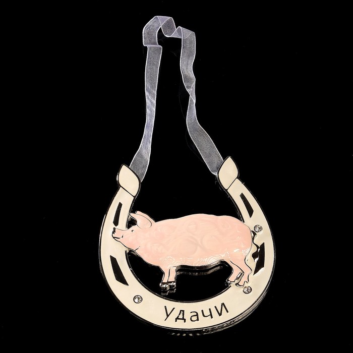 Подкова «Свинья», подвесная, 10×10×0,5 см, с кристаллами Сваровски