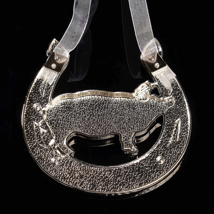 Подкова «Свинья», подвесная, 10×10×0,5 см, с кристаллами Сваровски