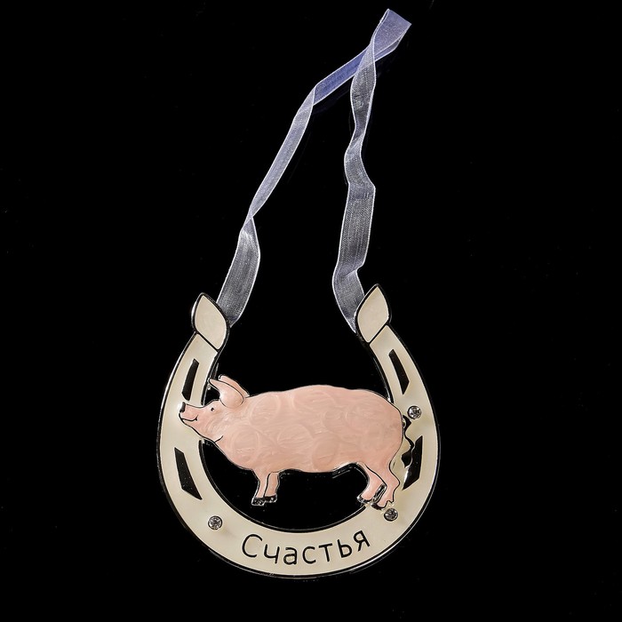 Подкова «Свинья», подвесная, 10×10×0,5 см, с кристаллами Сваровски
