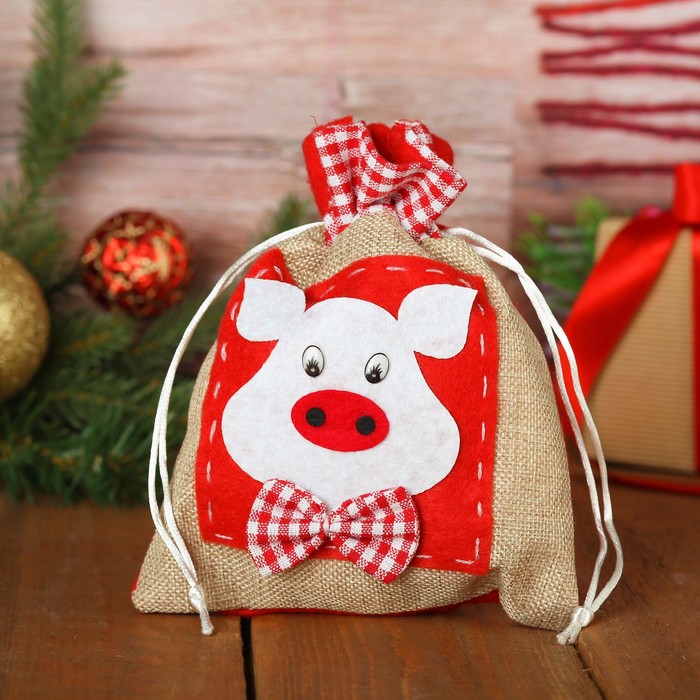 Мешок "Хрюша с бабочкой" на завязках, цвета МИКС, размер 16 х 20 см